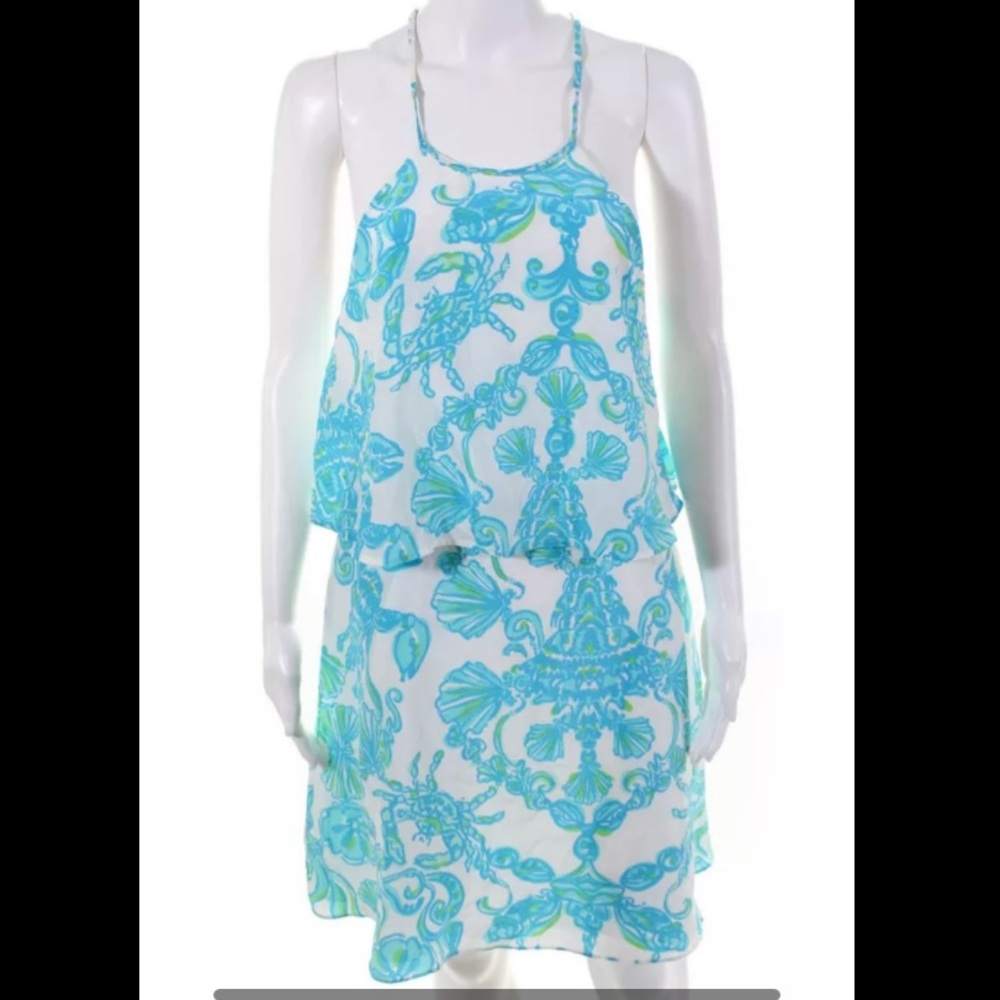 Lilly Pulitzer Womens Rhinestone Detail Seashell Sheath Dress Blue Size Small